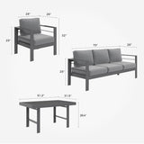 Solaste Juego de muebles de aluminio para patio, 4 piezas, moderno juego de conversación al aire libre, sofá con cojín mejorado y mesa de comedor, color blanco