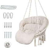 Silla Hamaca de Macramé, Hecho a Mano, con Cojín, Beige