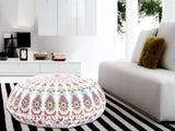 Funda bohemia para cojín, de 32 pulgadas, con diseño de mandala, para meditación, decorativa, otomana, grande, para exteriores, decoración del hogar, decoración de arte en el hogar, redonda, con pompones de algodón, cómoda