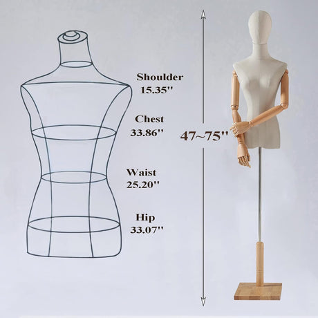Maniquí Femenino Torso, Altura Ajustable 47-75 Pulgadas