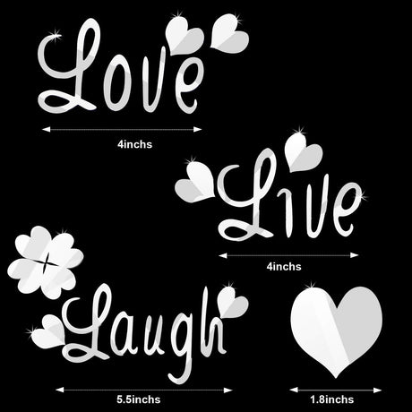 Vinilos decorativos Love Live Laugh, corazón espejo, DIY