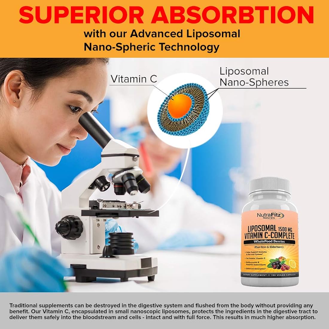 Suplementos Vitamina C liposomal con cápsulas de zinc 180 un