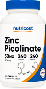 Zinc Picolinate Nutricost 30mg 240 Cápsulas Sin Gluten