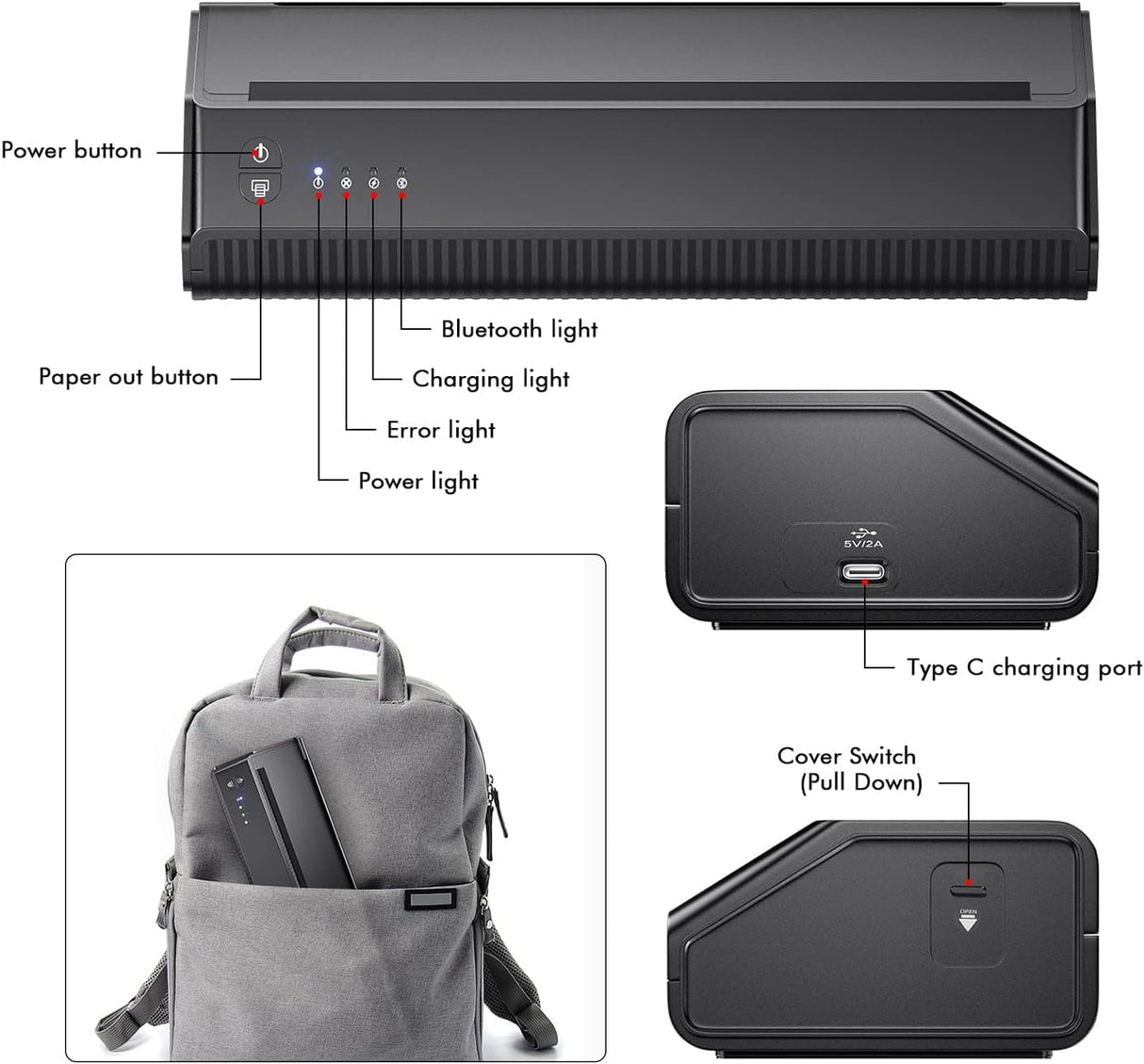LIUMATE Impresora de tatuajes inalámbrica para tatuajes, impresora térmica Bluetooth, máquina de plantillas de transferencia de tatuajes, copiadora térmica para tatuajes con 10 piezas de papel de