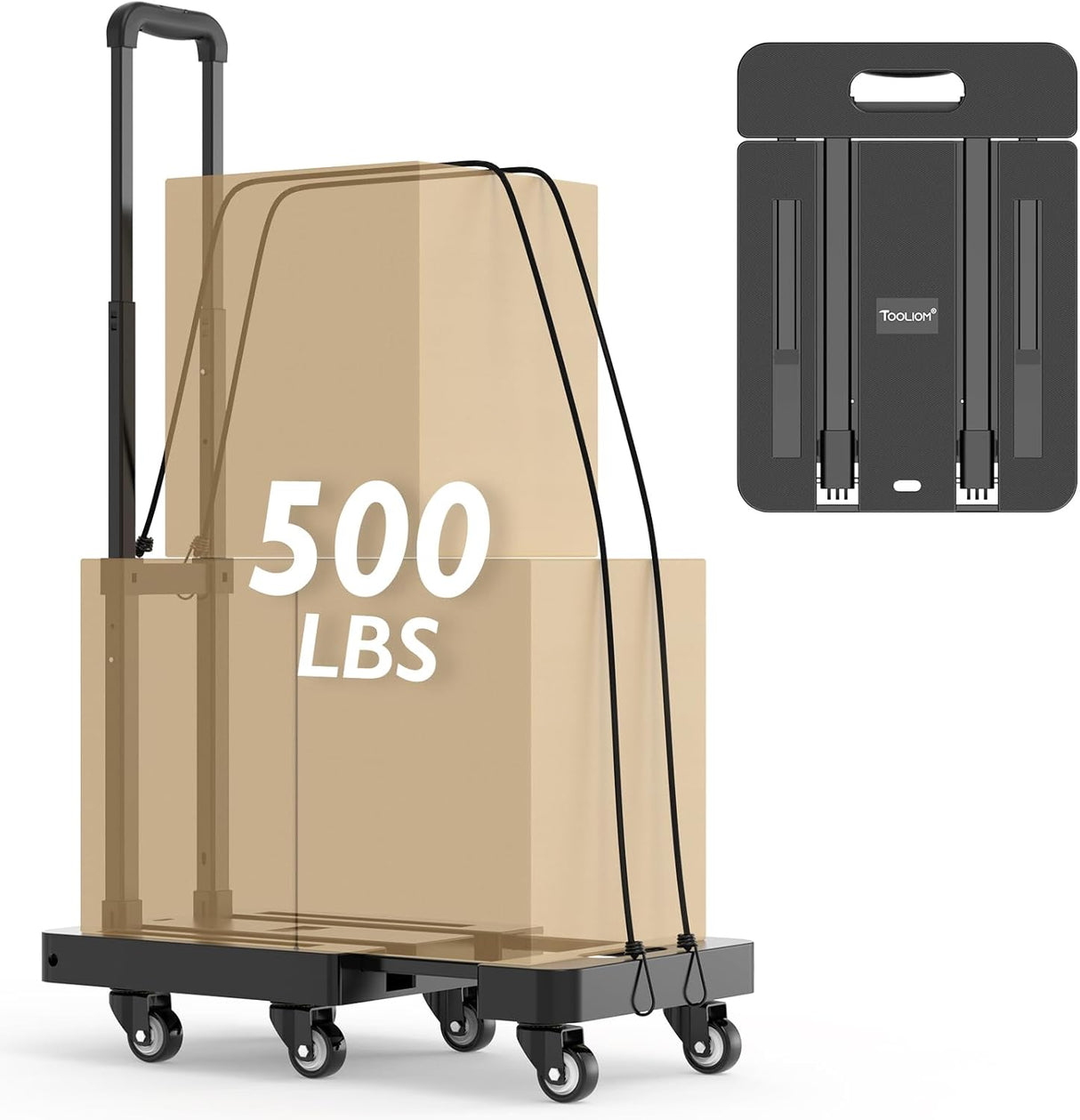 Carretilla Plegable TOOLIOM 500 lbs, 6 Ruedas, 2 Cuerdas