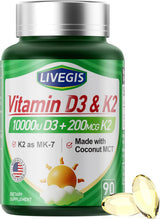 Suplemento Vitamina D3 K2 10000 IU + K2 200 mcg 90 cápsulas