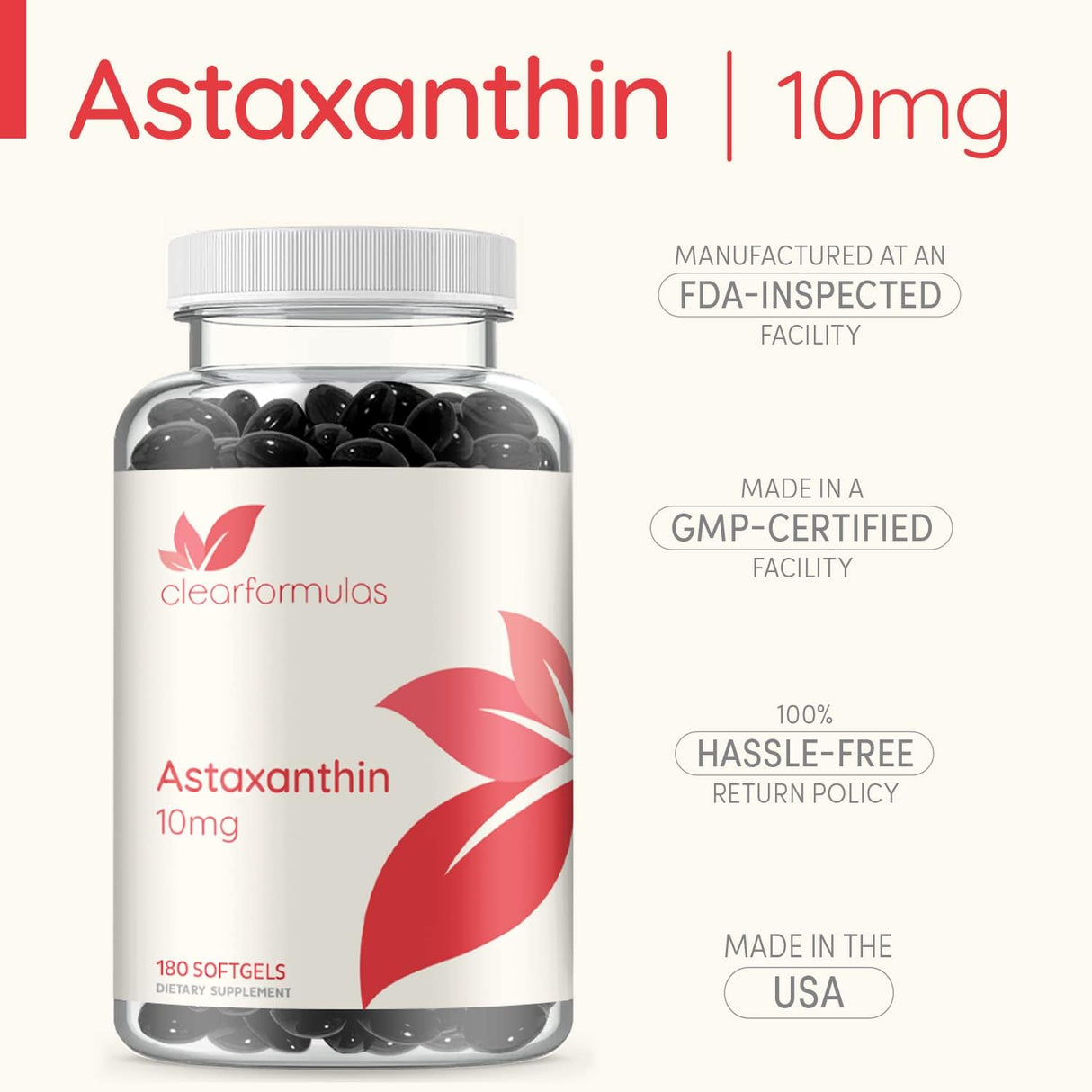 Suplementos Astaxantina 10mg 180 cápsulas blandas Max