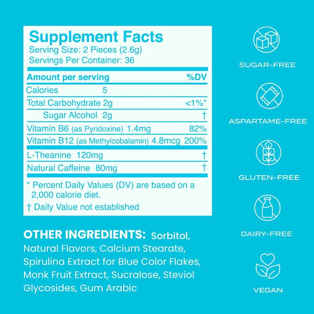 NeuroGum Energy Caffeine Mints (72 piezas) – Sin azúcar con L-teanina + cafeína natural + vitamina B12 y B6 – Suplemento nootrópico de energía y enfoque para mujeres y hombres – Keto y vegano, sabor a