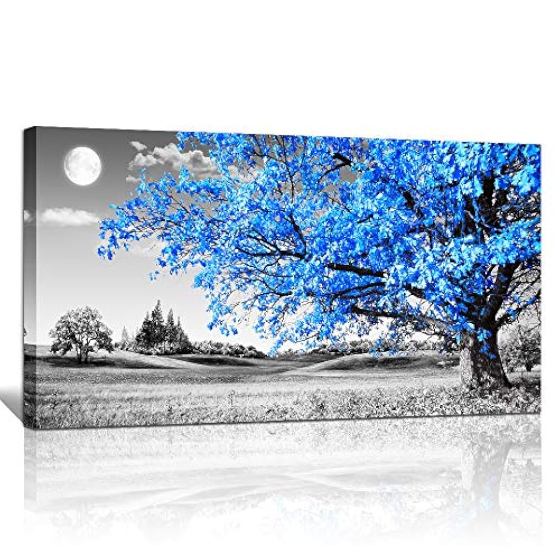 Arte de pared para sala de estar simple vida azul árbol luna