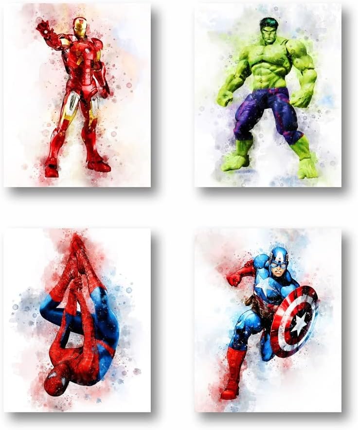 Posters Acuarela Superhéroes para Habitación Infantil sin Marco