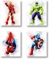 Posters Acuarela Superhéroes para Habitación Infantil sin Marco