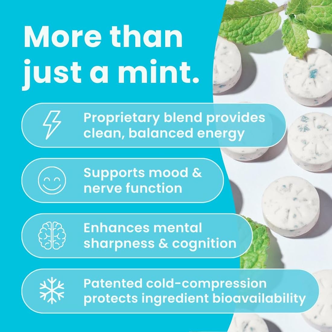 NeuroGum Energy Caffeine Mints (72 piezas) – Sin azúcar con L-teanina + cafeína natural + vitamina B12 y B6 – Suplemento nootrópico de energía y enfoque para mujeres y hombres – Keto y vegano, sabor a