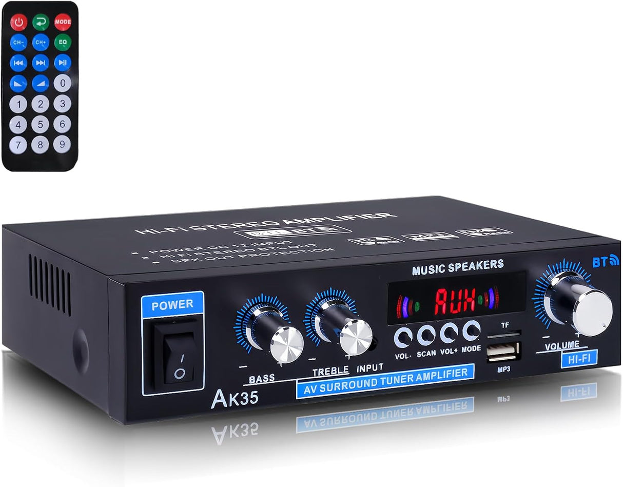 Amplificador Estéreo Bluetooth 5.0 200W con Control de Graves y Agudos AK35