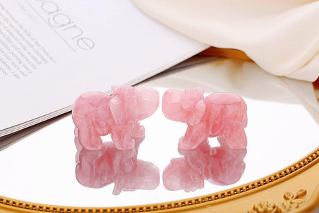 QINJIEJIE Decoración de elefante de cuarzo rosa,  cristales