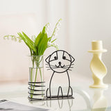 Marbrasse Jarrón hidropónico de vidrio de escritorio, florero con soporte para decoración del hogar, soporte moderno y creativo para terrario, contenedor Scindapsus (lindo perro)