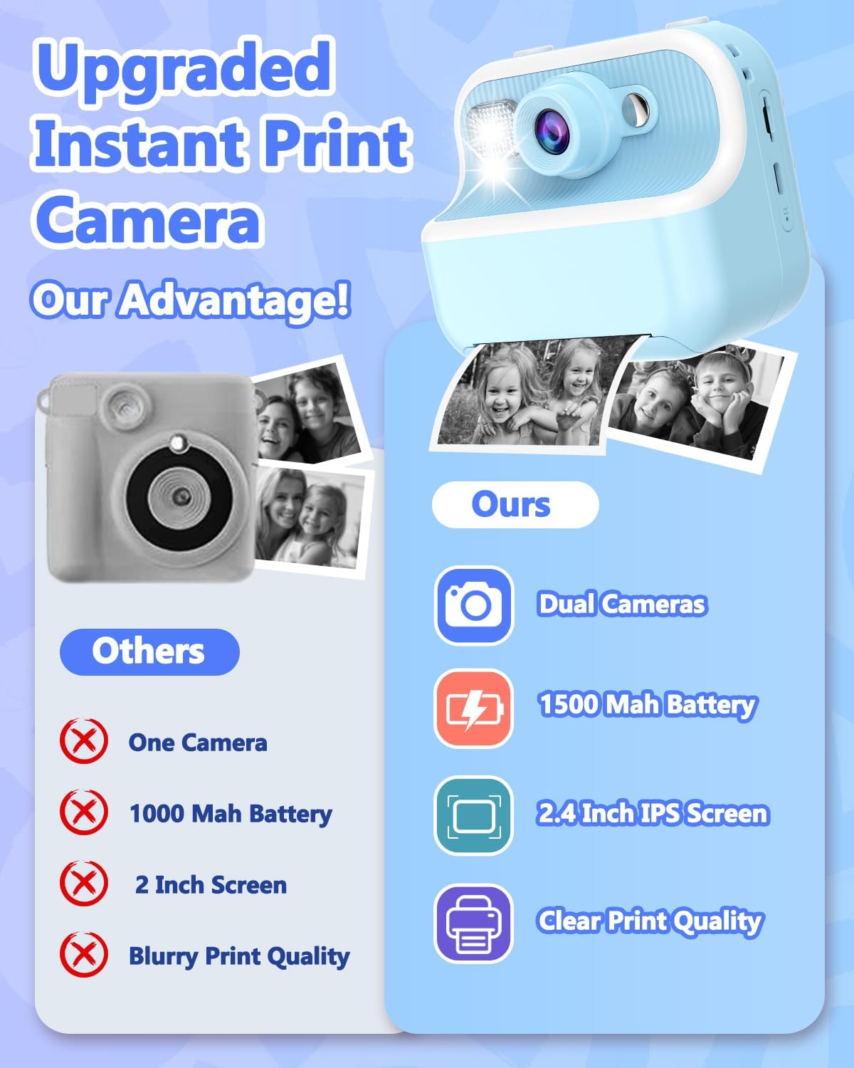 Cámara instantánea para niños, HD con papel fotográfico y SD