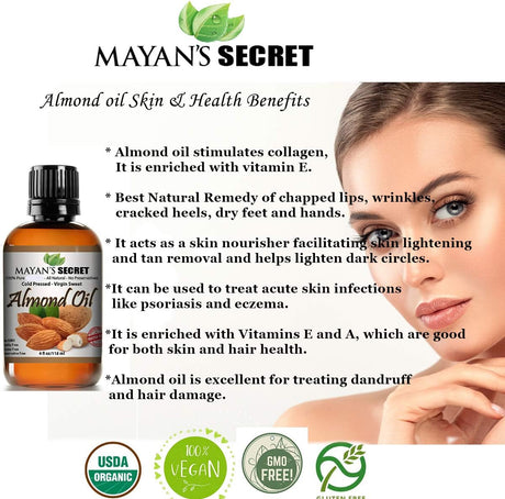 Aceite de Almendra Dulce Orgánico para Piel, Cabello y Rostro