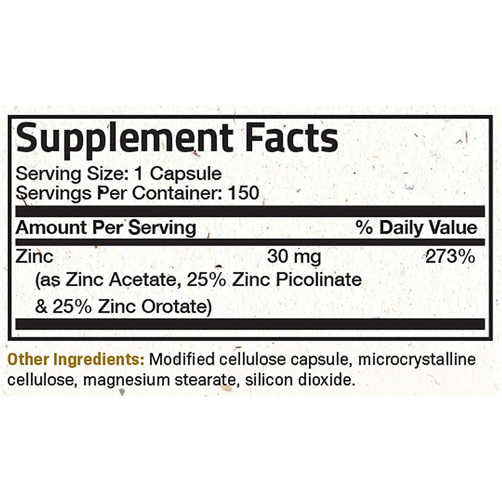 Suplemento Zinc Triple Action 30mg  apoyo inmunológico 150u
