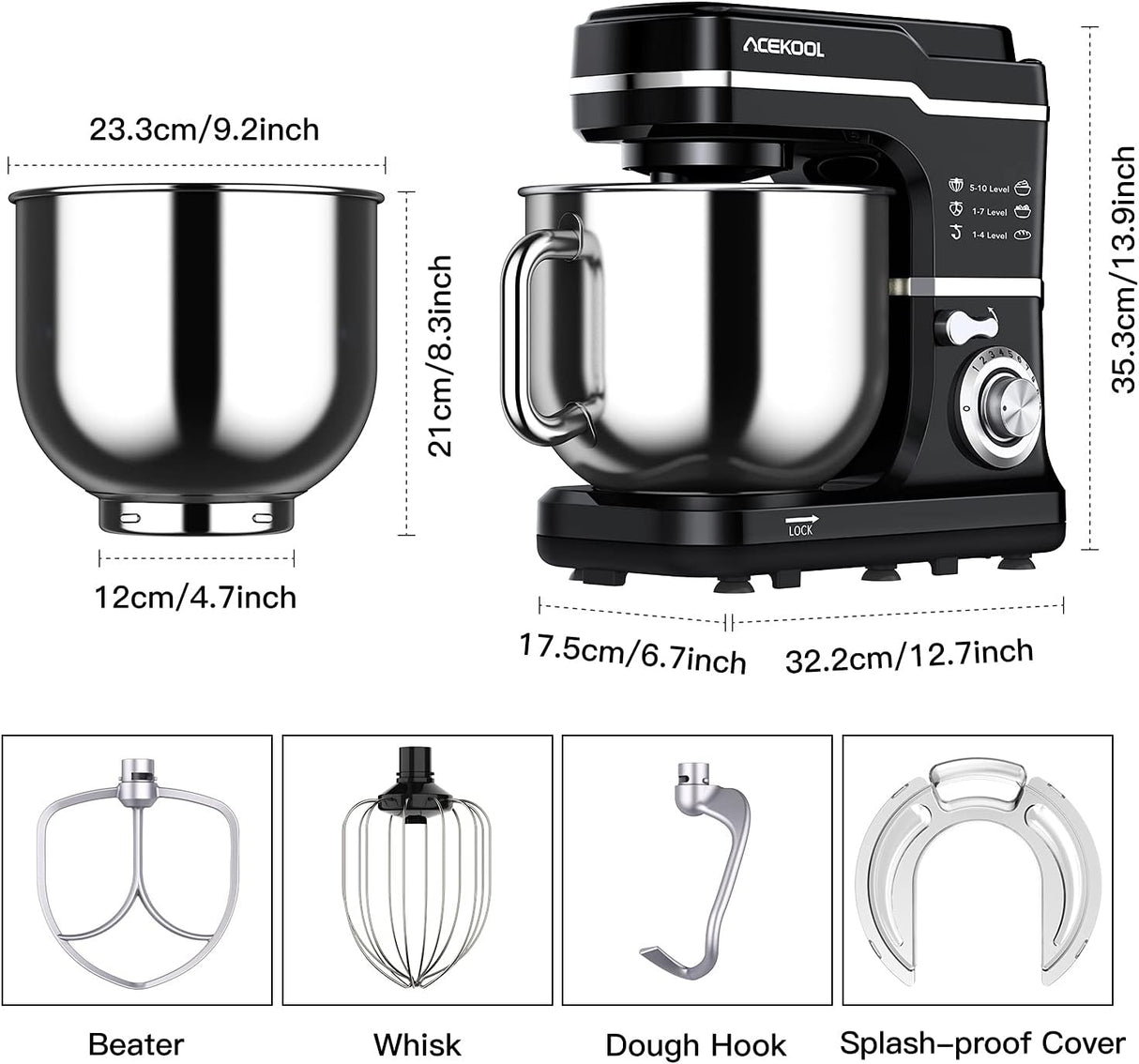 Batidora Acekool 660W 10 velocidades 7.5 Qt MK-5101