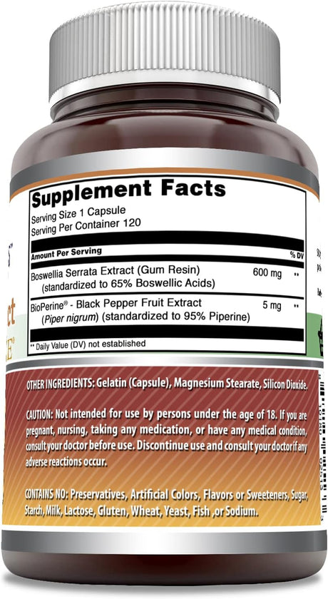 Extracto de Boswellia con Bioperine 600 mg Sin GMO Sin Gluten