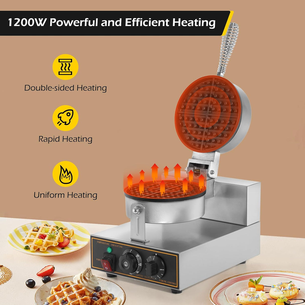 Máquina de Waffles Dyna-Living Acero Inox. 110V 1200W Redonda