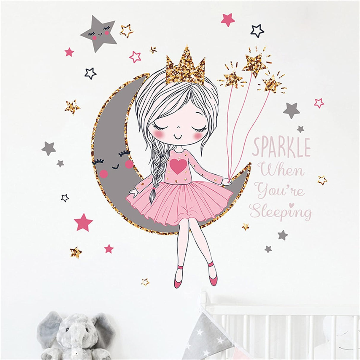 Pegatinas Murales ROFARSO para Niños, Chica en la Luna