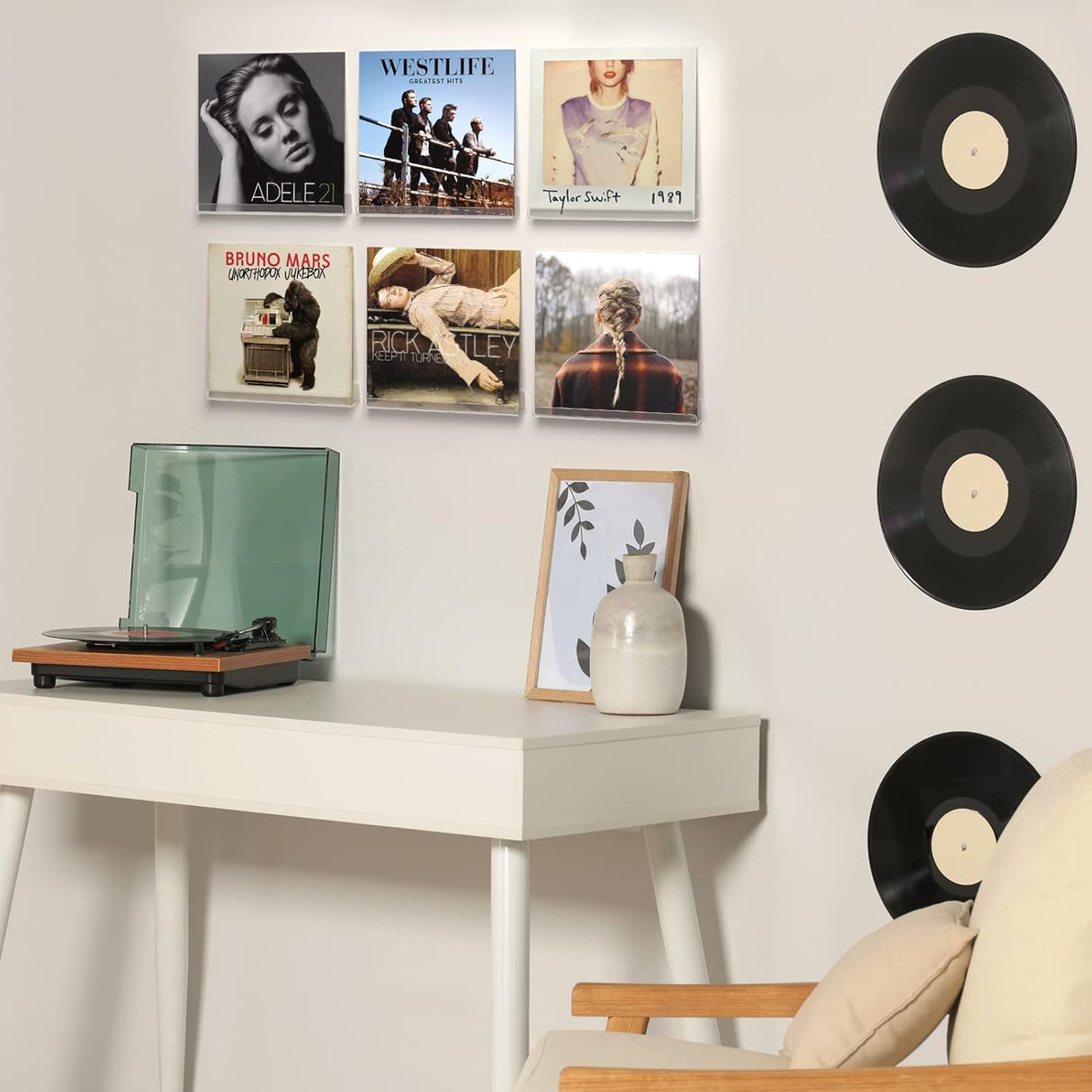Estante de vinilo para discos de pared paquete de 6
