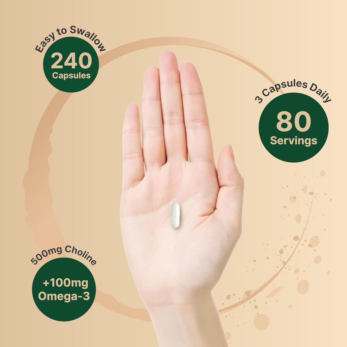 Suplemento de Colina 500mg con Omega-3, 240 cápsulas