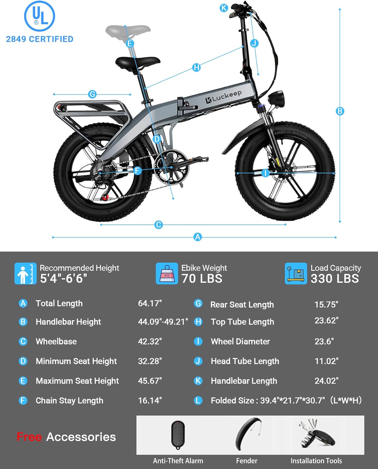 Bicicleta Eléctrica Plegable BAFANG 1200W, 60 Millas, 20