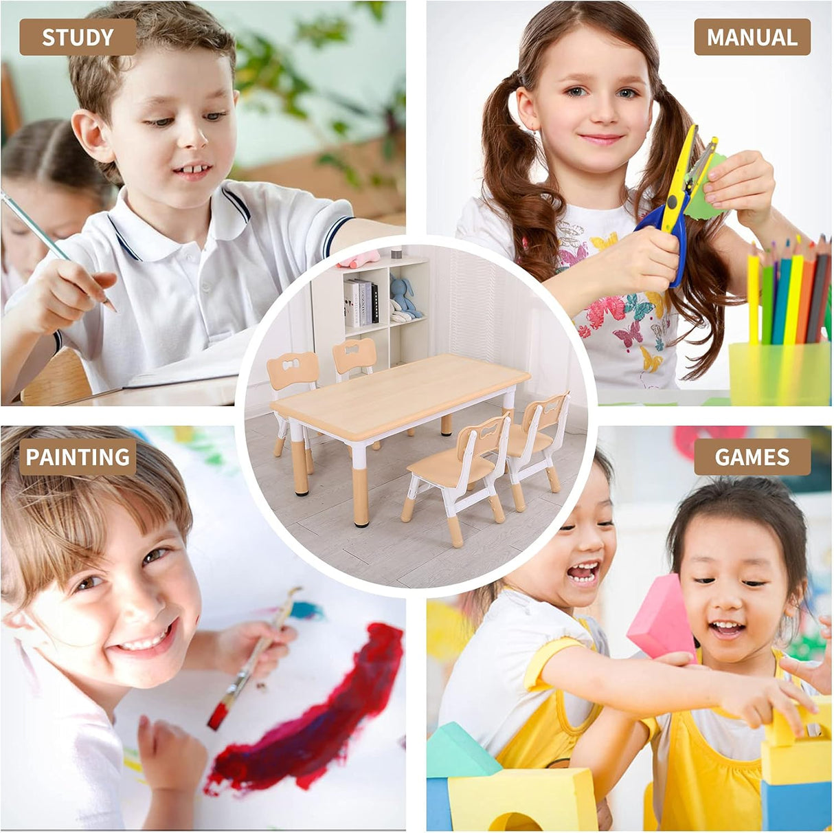 UNICOO Juego de mesa y sillas de estudio para niños