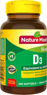 Suplemento de Vitamina D3 2000 IU Nature Made, 250 Gelatinas