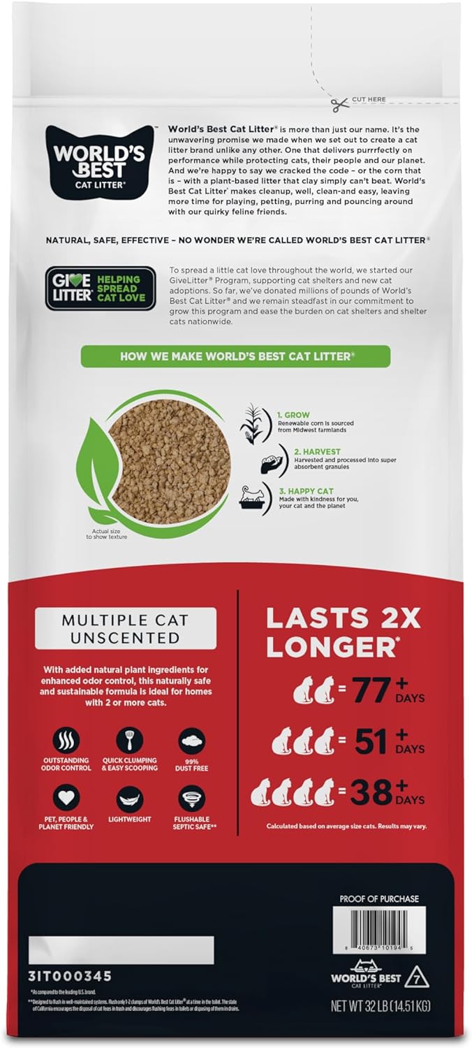 Arena para Gatos Múltiples World's Best, Sin Fragancia, 32 lb.