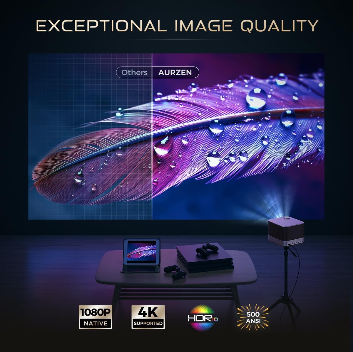 Proyector 3 en 1 4K, AURZEN BOOM 3, WiFi, Bluetooth, 500 ANSI