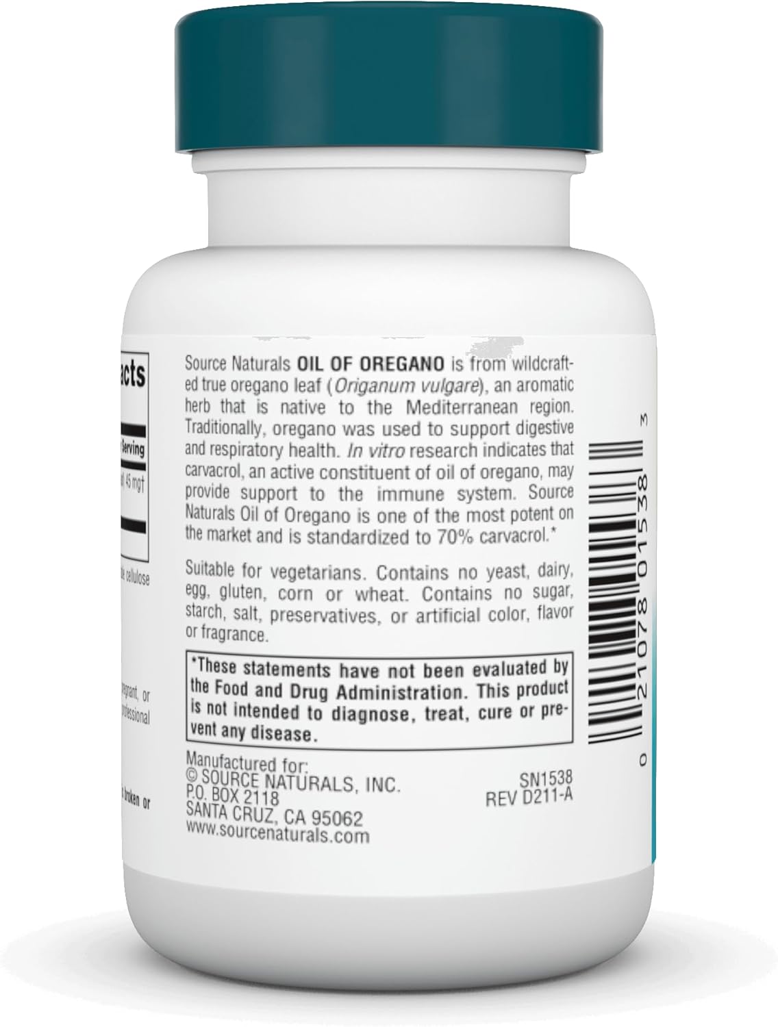 Aceite de orégano wellness Source Naturals, 70% Carvacrol, 30 cápsulas