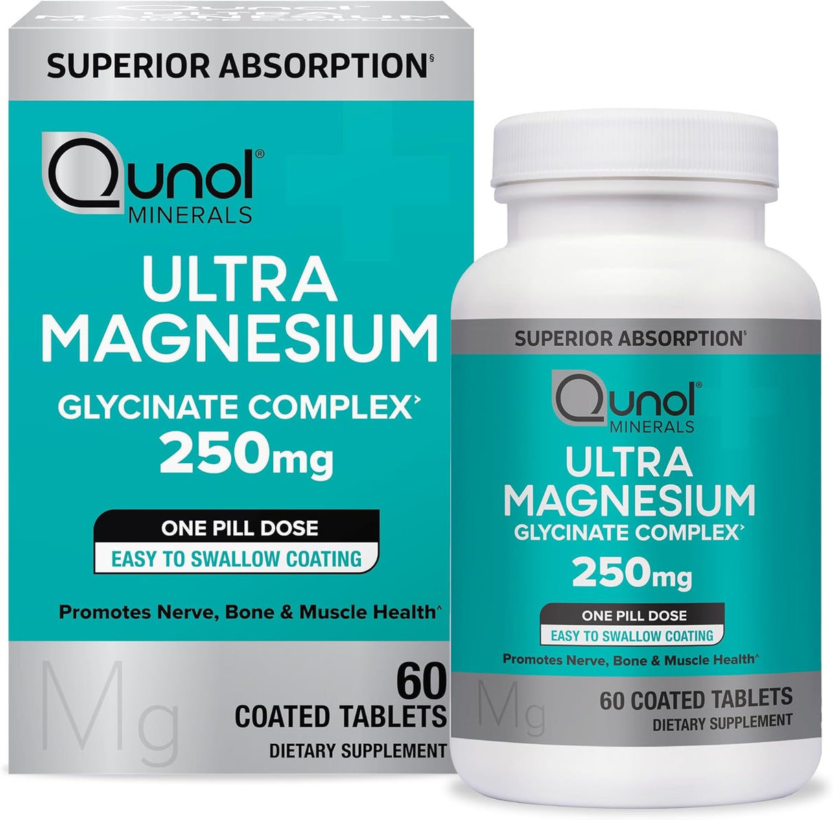 Suplemento de Magnesio Qunol, 250mg, 60 Cápsulas