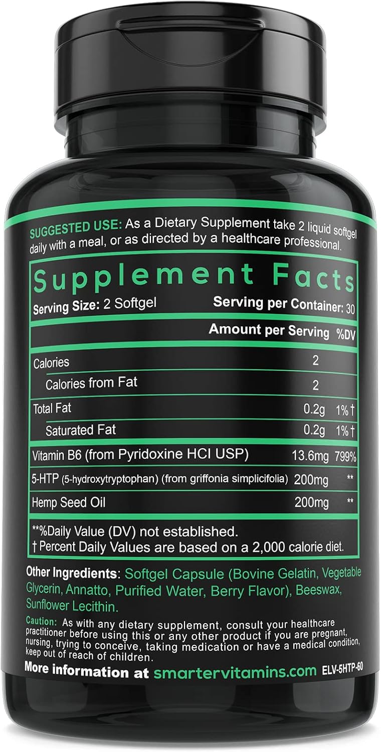 Suplemento 5-HTP 200mg + B6, Liberación Prolongada, 60 Softgels