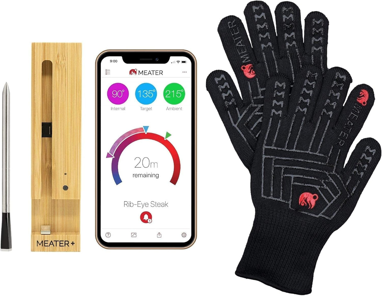Termómetro de carne MEATER Plus, Bluetooth, guantes BBQ, bundle