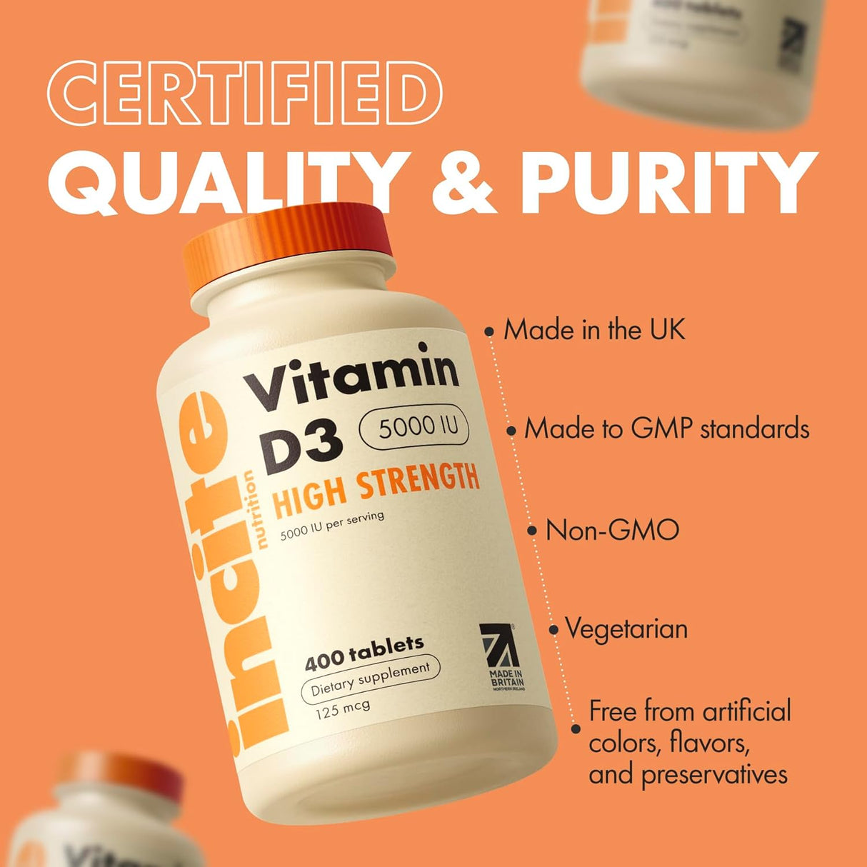 Incite Nutrition Vitamina D3 5000iu - 400 Micro Tabletas