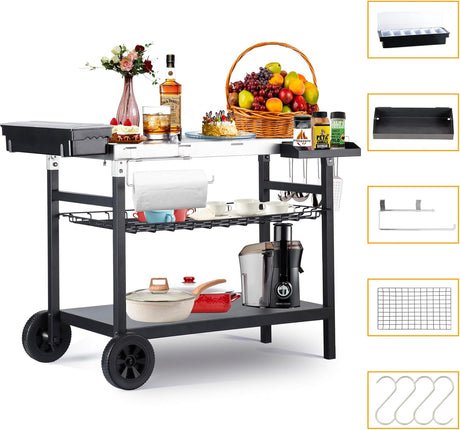 Carrito de Parrilla Móvil con Estantes y Accesorios para BBQ