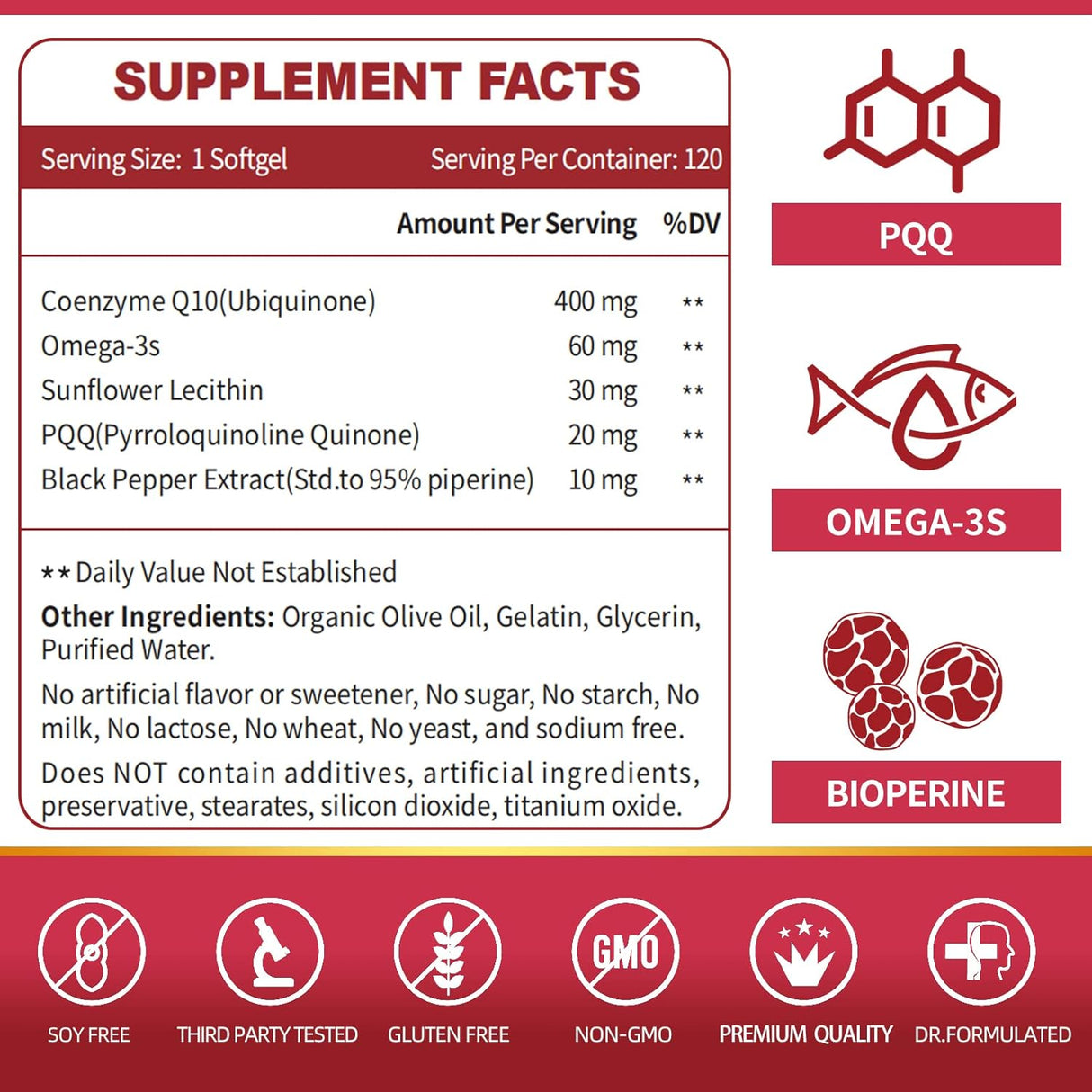 Suplemento de CoQ10 400mg, Antioxidante, 120 Servings
