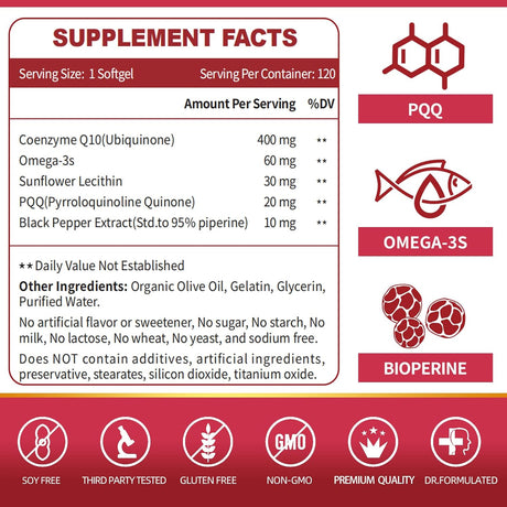 Suplemento de CoQ10 400mg, Antioxidante, 120 Servings