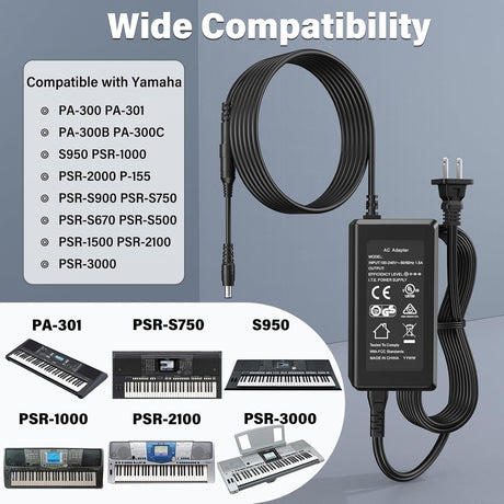 Cargador 16V 2.5A Yamaha PA-300 para teclados y sintetizadores
