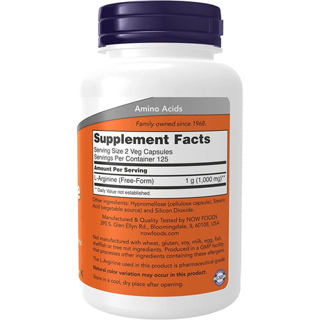 Suplemento L-arginina 500 mg aminoácidos precursor  250 cáp