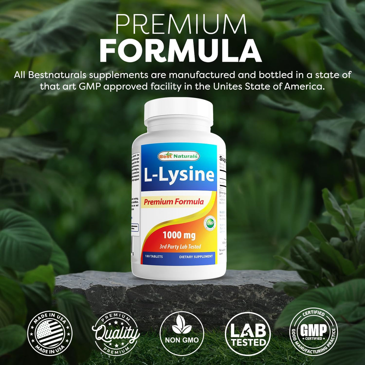 L-Lisina 1000mg 180 Tabletas - Best Naturals, Inmunidad y Herpes