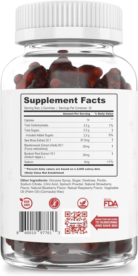 Organics Nature Gominolas de Sea Moss para Detox, Inmuno y Energía