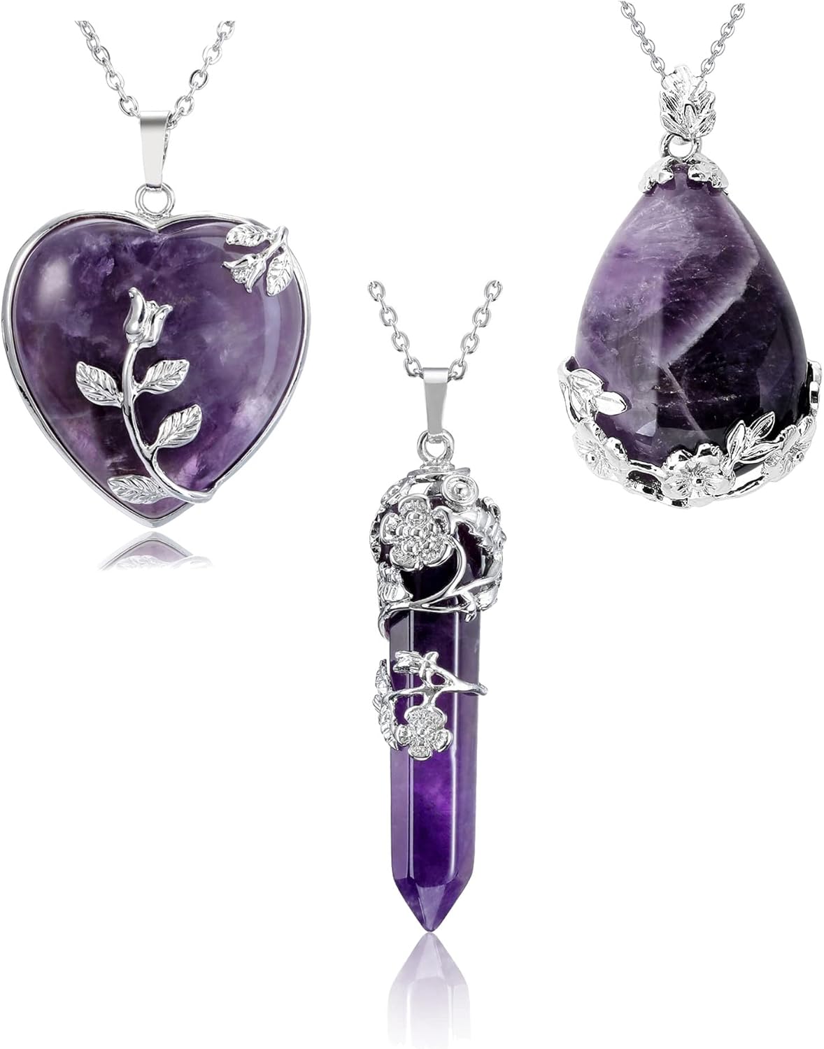 Jovivi 3 collares de cristal curativo envueltos en flores