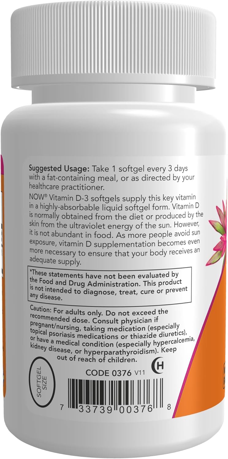 Suplementos de Vitamina D-3 10,000 IU NOW Foods 120 Softgels