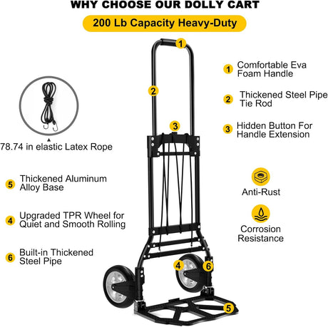 Carretilla Plegable y Dolly, Capacidad 200 LB, Aluminio, Modelo X