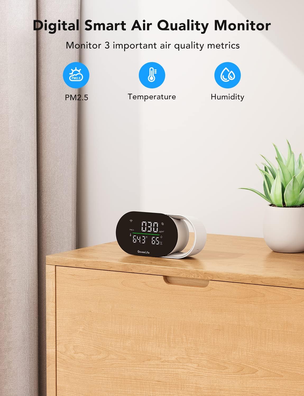 Monitor de Calidad del Aire Govee, PM2.5, WiFi, Temperatura