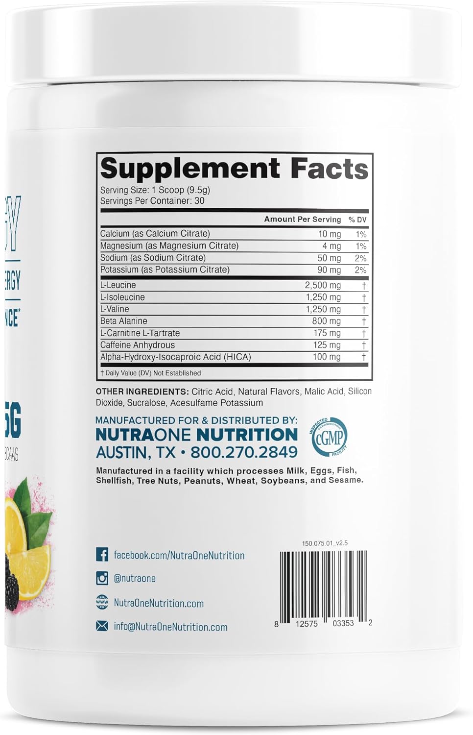 Suplemento Pre-Workout Amino Energy BCAA NutraOne 30 Porciones